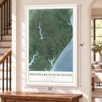 Chesapeake Ranch Estates, Maryland map, 24 x 36 inch print in a white frame by a staircase