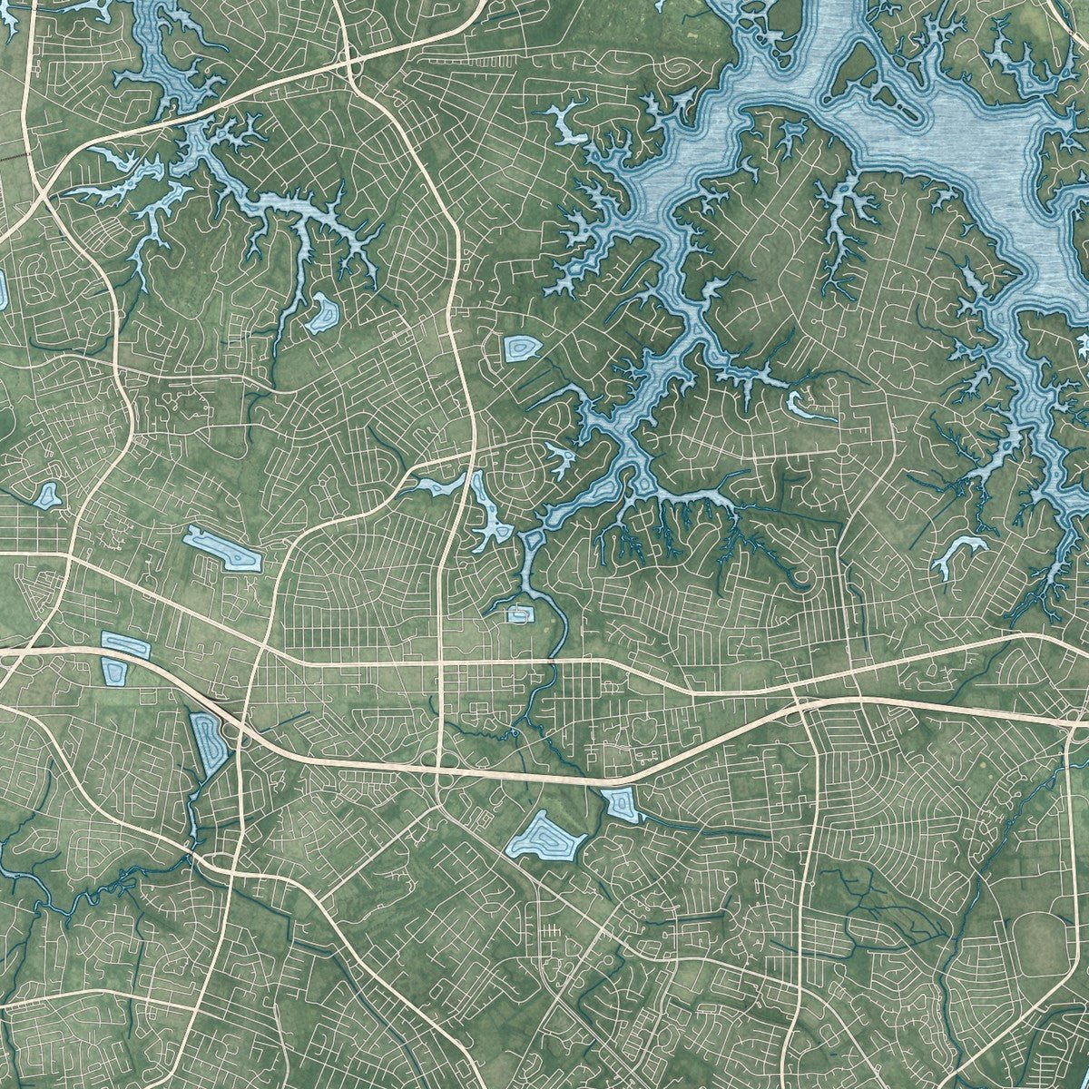 Second close-up of the map of Chesapeake, Virginia print showing more streets and buildings