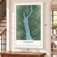 Cheshire, Delaware County, Ohio map, 24 x 36 inch print in a white frame by a staircase