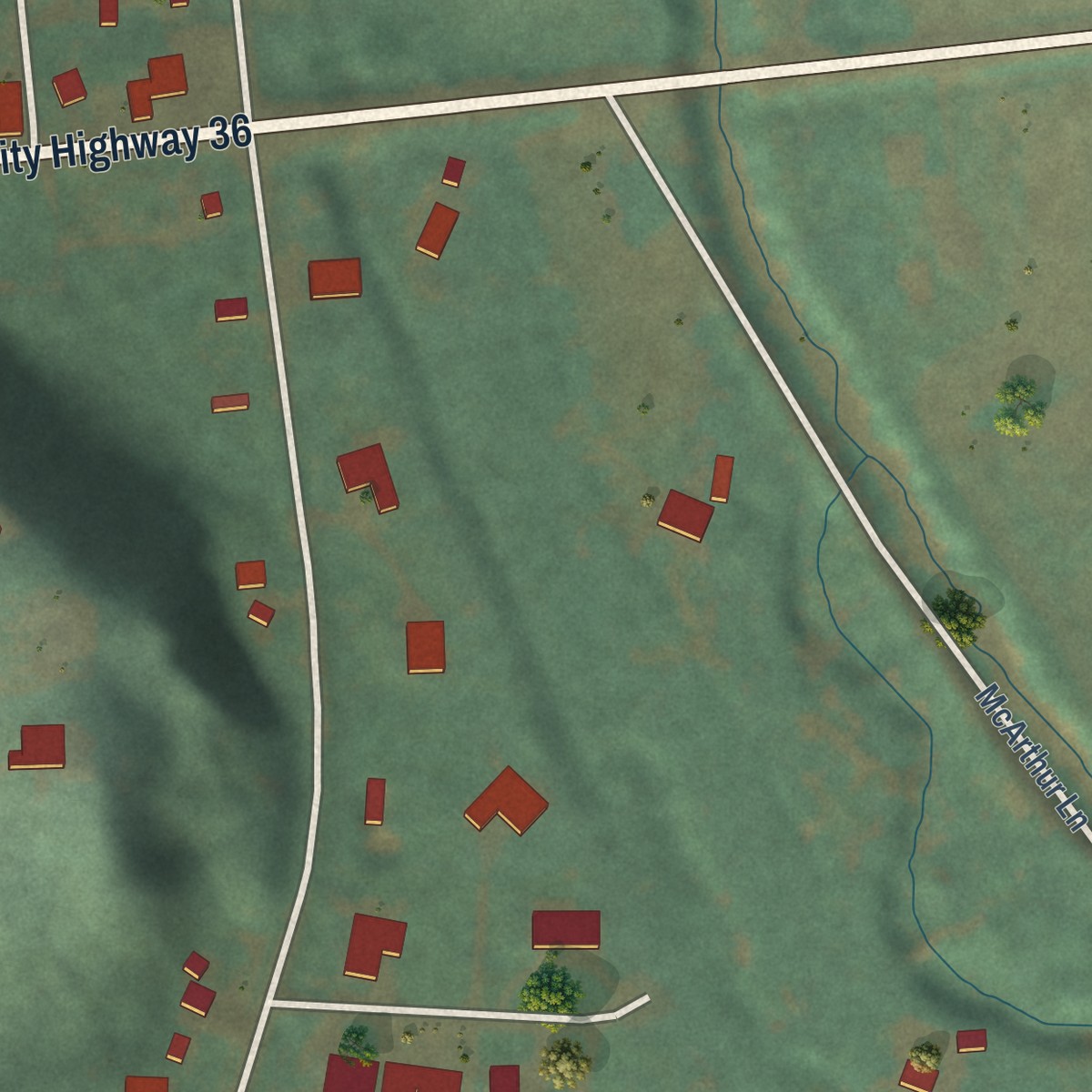 Second close-up of the map of Cheshire, Oregon print showing more streets and buildings