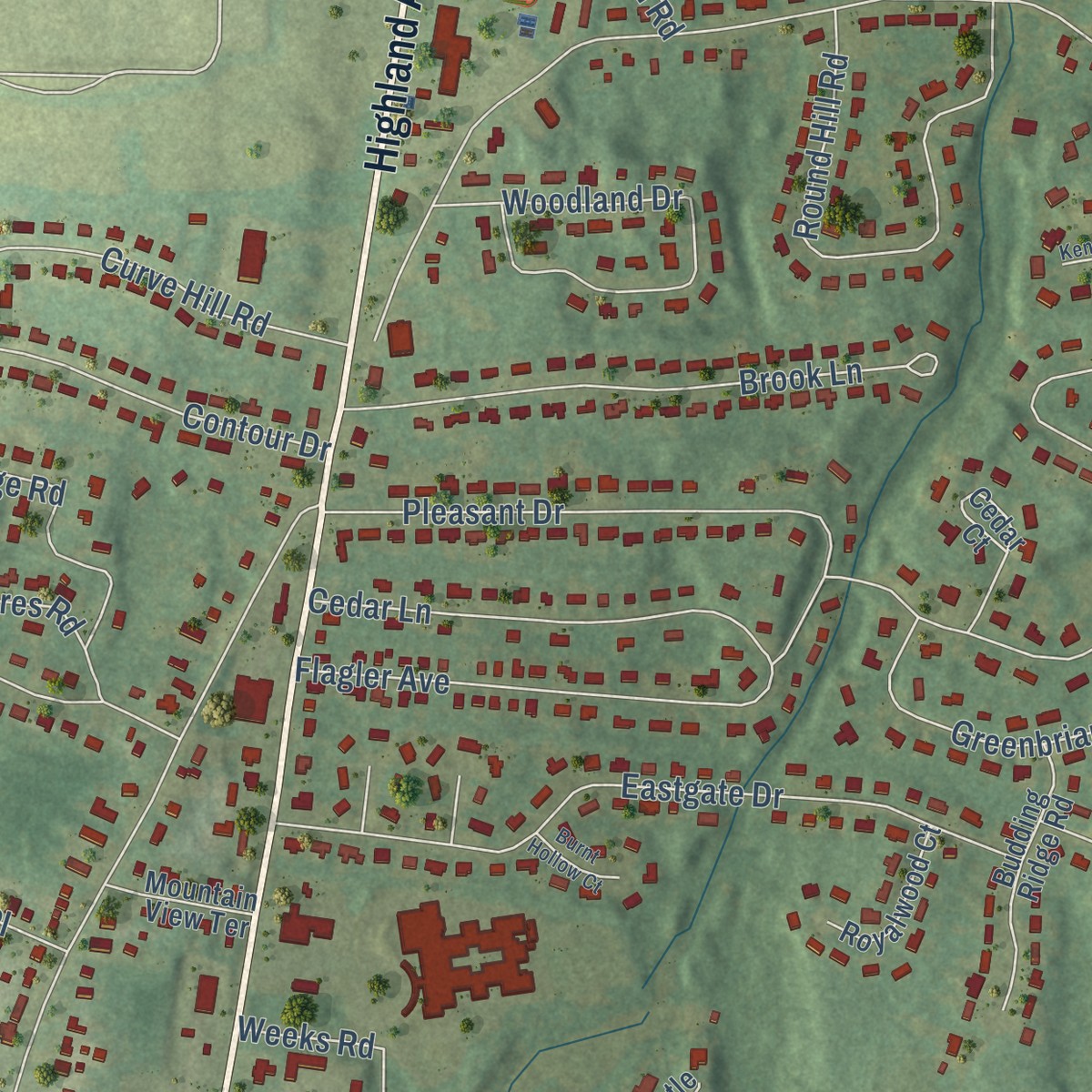 Second close-up of the map of Cheshire Village, Connecticut print showing more streets and buildings
