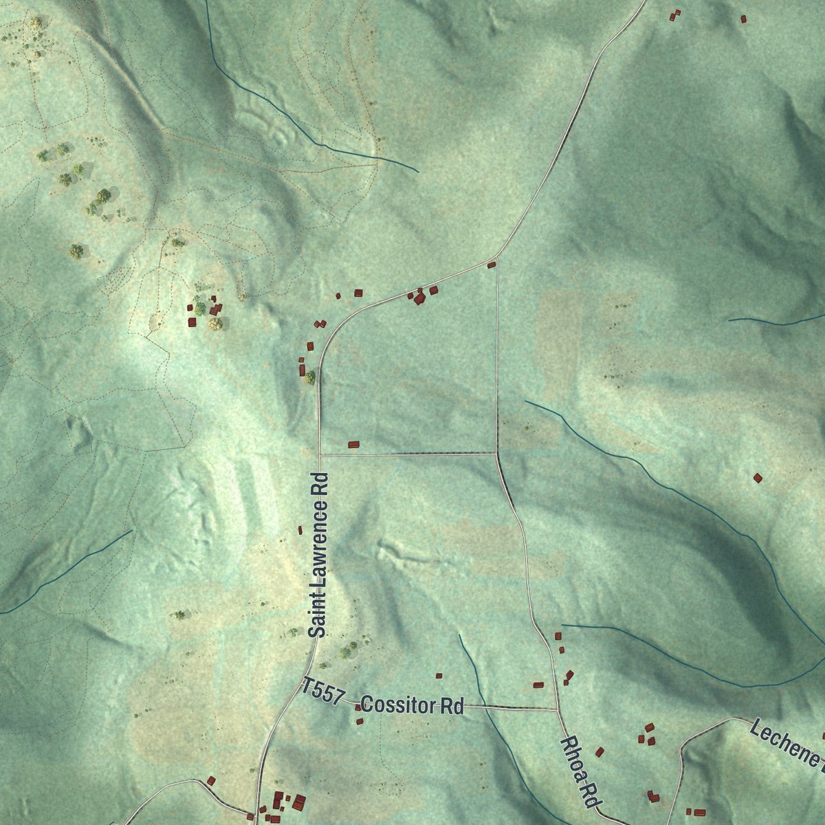 Second close-up of the map of Chest, Cambria County, Pennsylvania print showing more streets and buildings