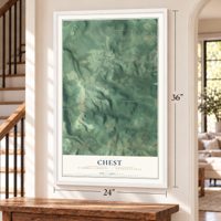 Chest, Cambria County, Pennsylvania map, 24 x 36 inch print in a white frame by a staircase