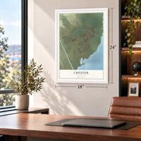 Chester, California map, 18 x 24 inch print in a white frame in a home office