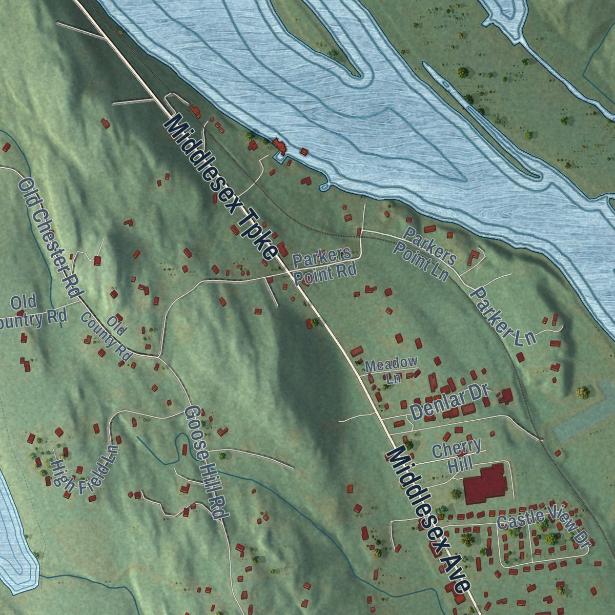 Second close-up of the map of Chester, Connecticut print showing more streets and buildings