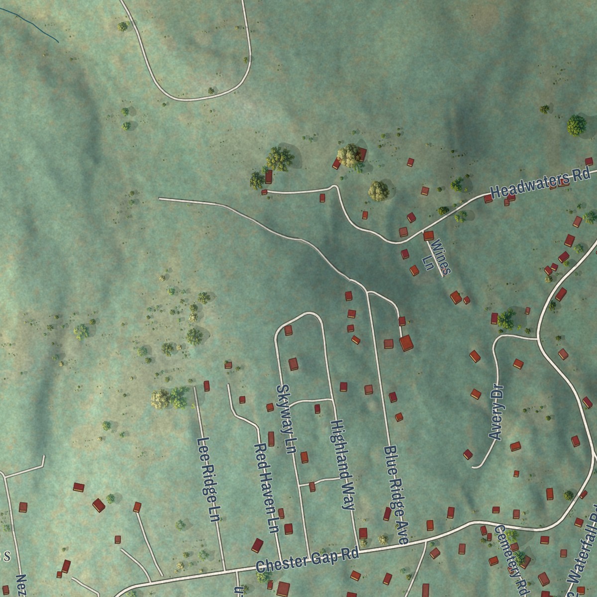 Second close-up of the map of Chester Gap, Virginia print showing more streets and buildings