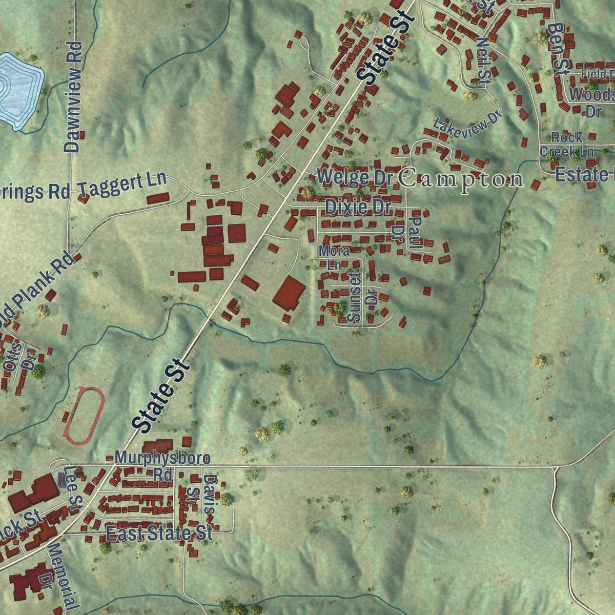 Second close-up of the map of Chester, Illinois print showing more streets and buildings