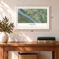 Chester, Illinois map, 12 x 18 inch print in a white frame in an entryway