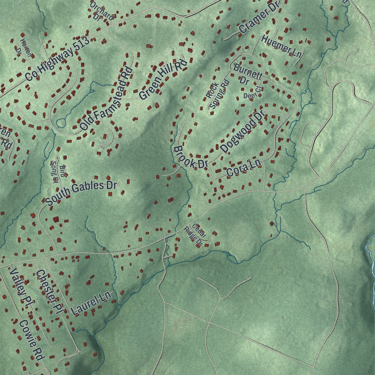 Second close-up of the map of Chester, Morris County, New Jersey print showing more streets and buildings