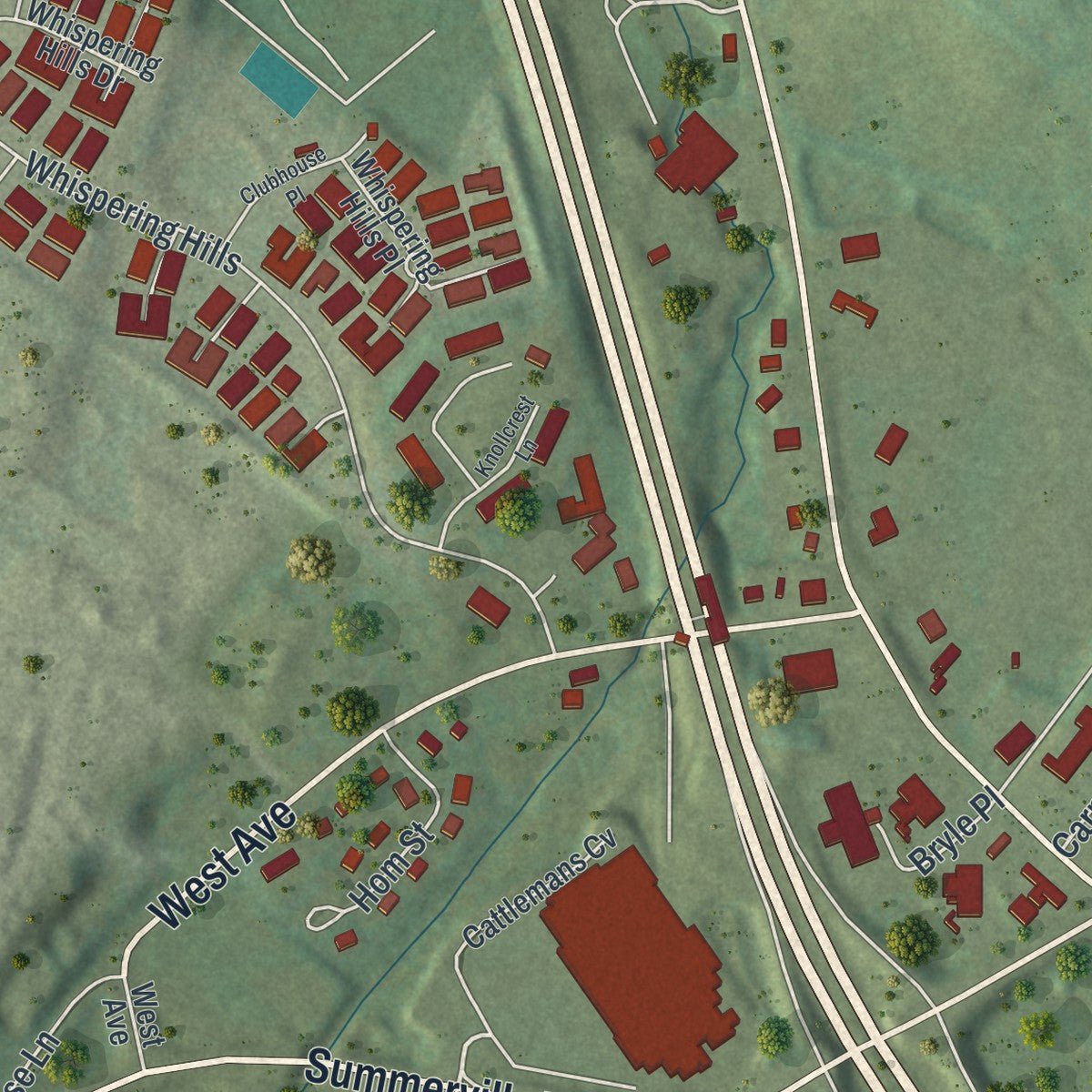 Second close-up of the map of Chester, New York print showing more streets and buildings