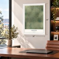 Chester, Oklahoma map, 18 x 24 inch print in a white frame in a home office