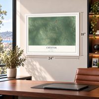 Chester, Texas map, 18 x 24 inch print in a white frame in a home office