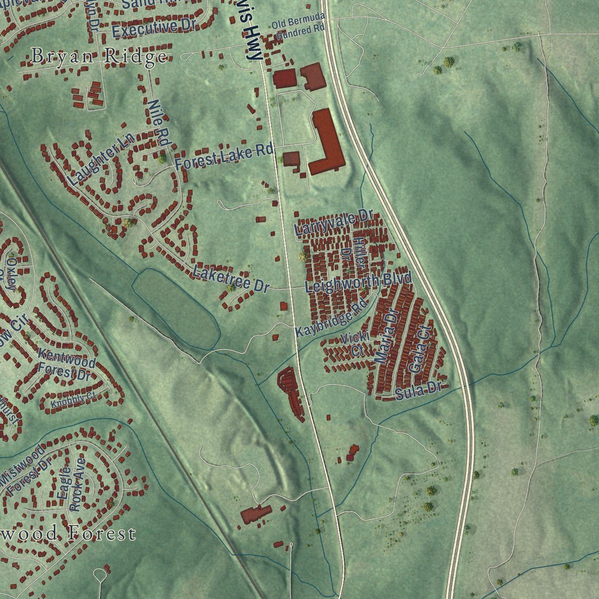 Second close-up of the map of Chester, Virginia print showing more streets and buildings