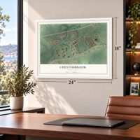 Chesterbrook, Pennsylvania map, 18 x 24 inch print in a white frame in a home office