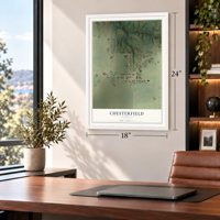Chesterfield, Illinois map, 18 x 24 inch print in a white frame in a home office