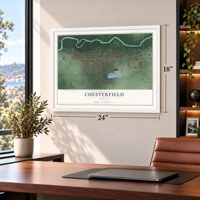 Chesterfield, Indiana map, 18 x 24 inch print in a white frame in a home office