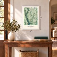 Chesterfield, Massachusetts map, 12 x 18 inch print in a white frame in an entryway
