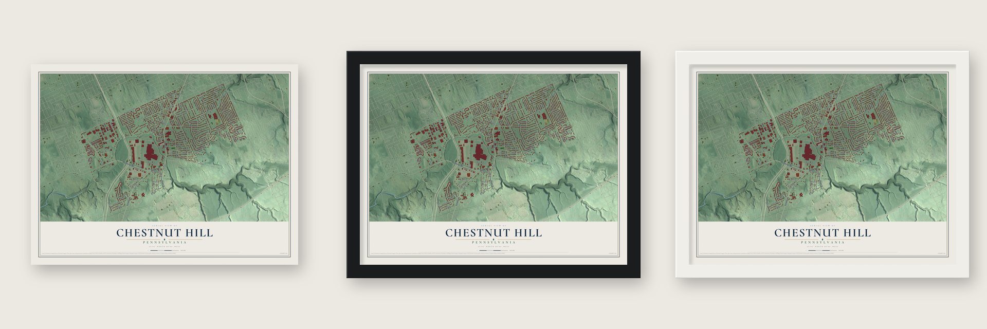 Chestnut Hill, Erie County, Pennsylvania map unframed, in a black wood frame and in a white wood frame