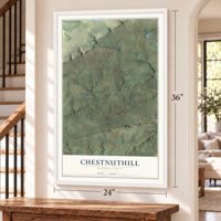 Chestnuthill, Pennsylvania map, 24 x 36 inch print in a white frame by a staircase
