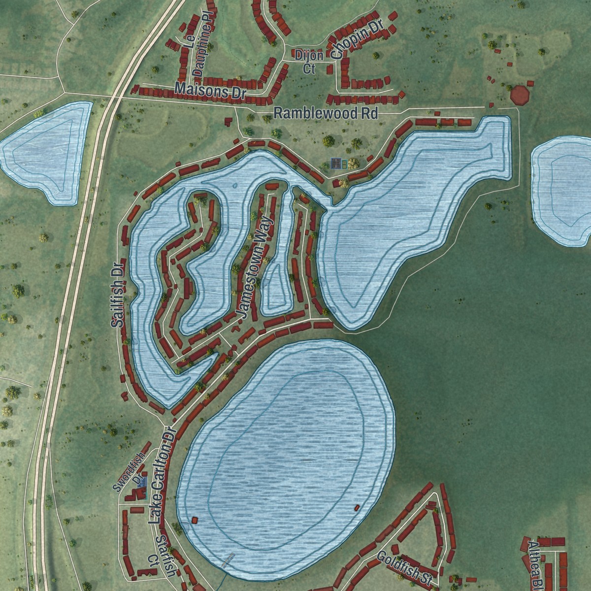 Second close-up of the map of Cheval, Florida print showing more streets and buildings