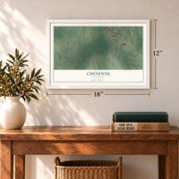 Cheyenne, Oklahoma map, 12 x 18 inch print in a white frame in an entryway
