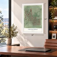 Chicago Ridge, Illinois map, 18 x 24 inch print in a white frame in a home office
