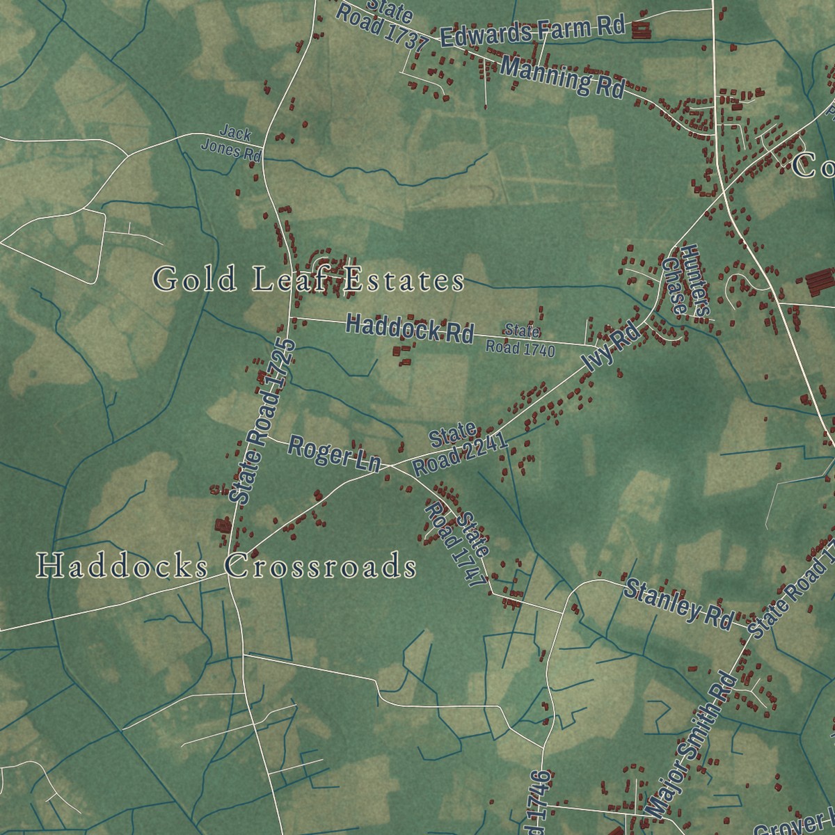 Second close-up of the map of Chicod, North Carolina print showing more streets and buildings
