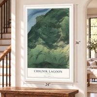 Chignik Lagoon, Alaska map, 24 x 36 inch print in a white frame by a staircase