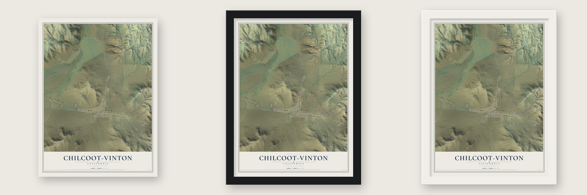 Chilcoot-Vinton, California map unframed, in a black wood frame and in a white wood frame