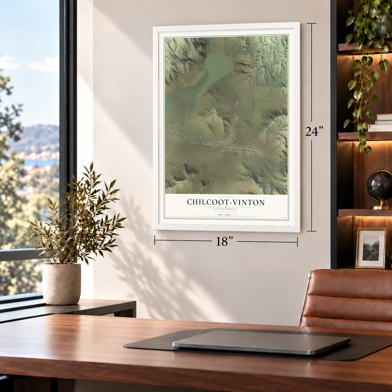 Chilcoot-Vinton, California map, 18 x 24 inch print in a white frame in a home office