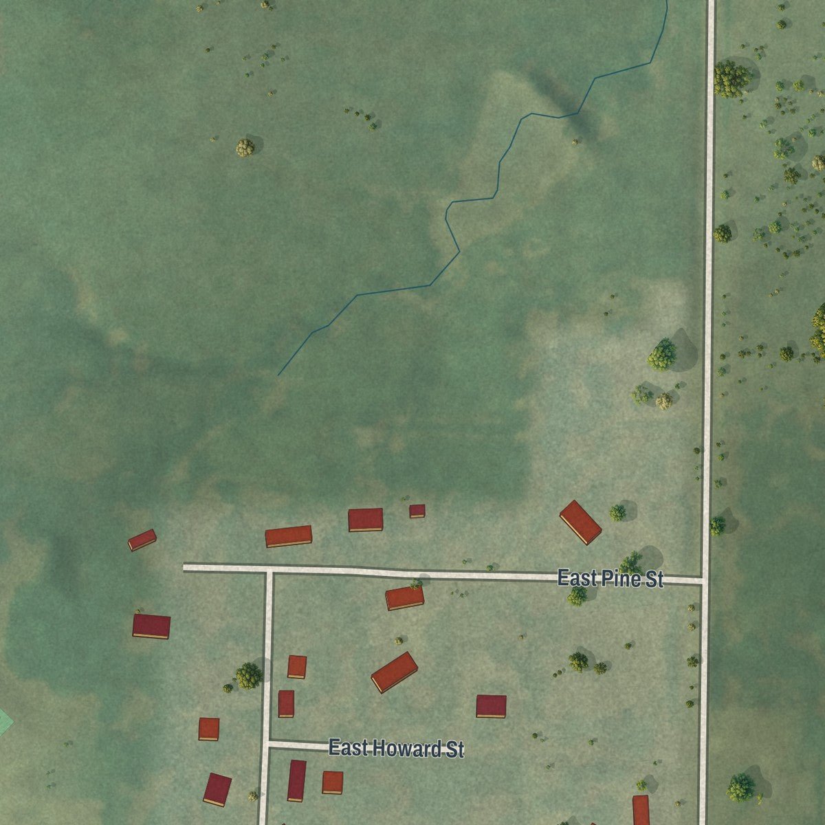 Second close-up of the map of Chilhowee, Missouri print showing more streets and buildings
