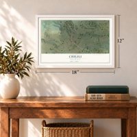 Chilili, New Mexico map, 12 x 18 inch print in a white frame in an entryway