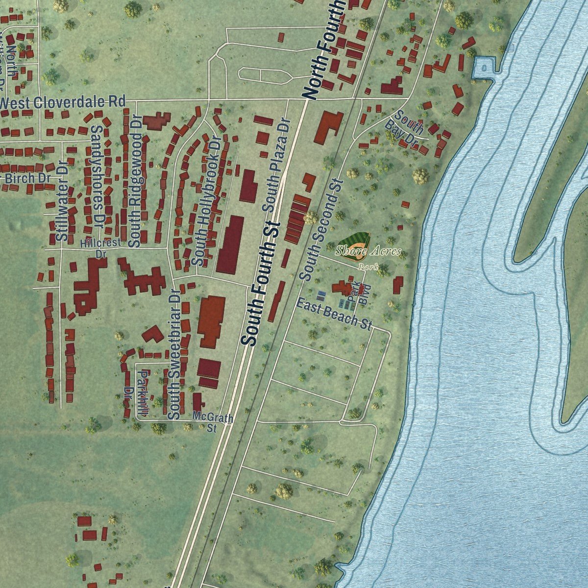 Second close-up of the map of Chillicothe, Illinois print showing more streets and buildings