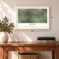 Chilton, Texas map, 12 x 18 inch print in a white frame in an entryway