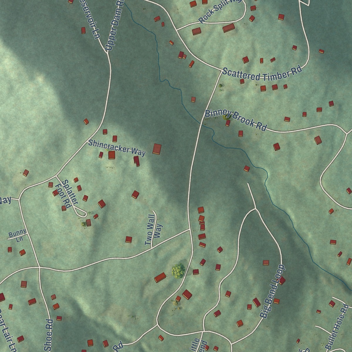 Second close-up of the map of Chimney Hill, Vermont print showing more streets and buildings