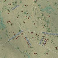 Second close-up of the map of China Spring, Texas print showing more streets and buildings