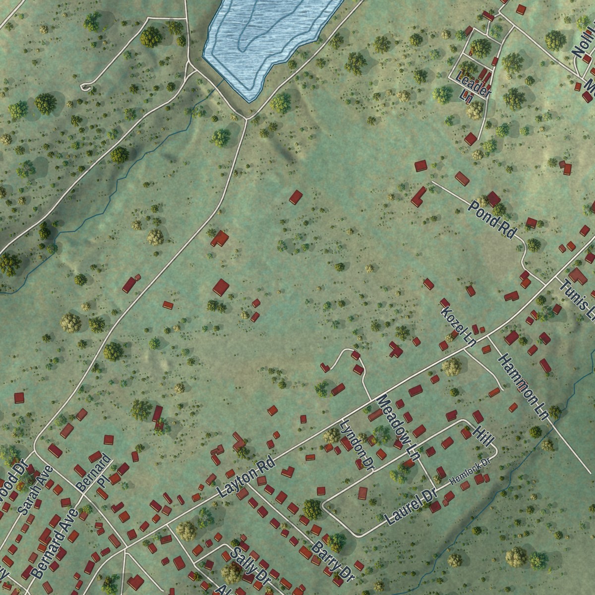 Second close-up of the map of Chinchilla, Pennsylvania print showing more streets and buildings