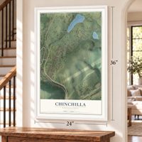 Chinchilla, Pennsylvania map, 24 x 36 inch print in a white frame by a staircase