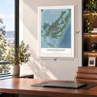 Chincoteague, Virginia map, 18 x 24 inch print in a white frame in a home office