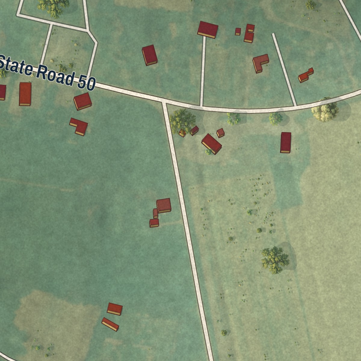 Second close-up of the map of Chinquapin, North Carolina print showing more streets and buildings