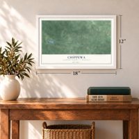 Chippewa, Chippewa County, Michigan map, 12 x 18 inch print in a white frame in an entryway