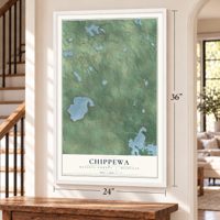 Chippewa, Mecosta County, Michigan map, 24 x 36 inch print in a white frame by a staircase