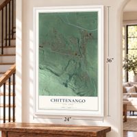 Chittenango, New York map, 24 x 36 inch print in a white frame by a staircase