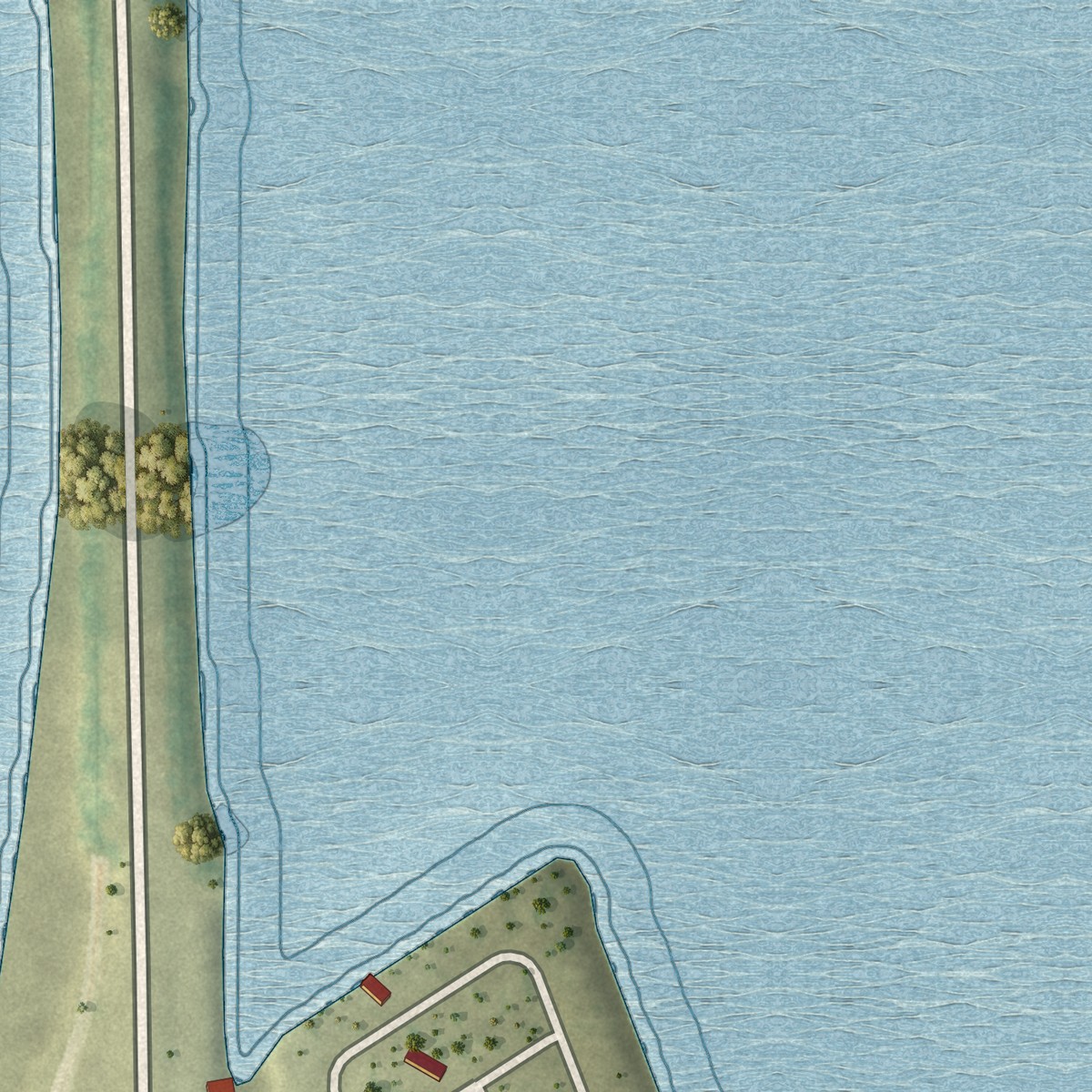 Second close-up of the map of Chokoloskee, Florida print showing more streets and buildings