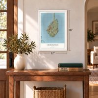 Chokoloskee, Florida map, 12 x 18 inch print in a white frame in an entryway