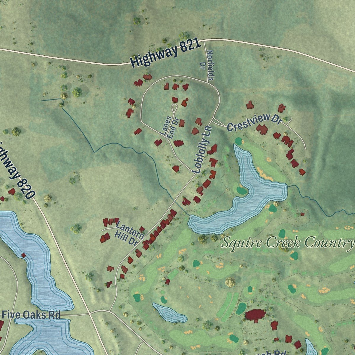 Second close-up of the map of Choudrant, Louisiana print showing more streets and buildings