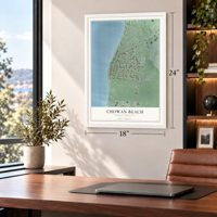 Chowan Beach, North Carolina map, 18 x 24 inch print in a white frame in a home office