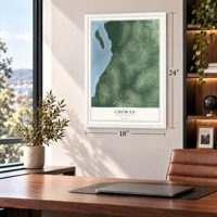 Chowan, North Carolina map, 18 x 24 inch print in a white frame in a home office