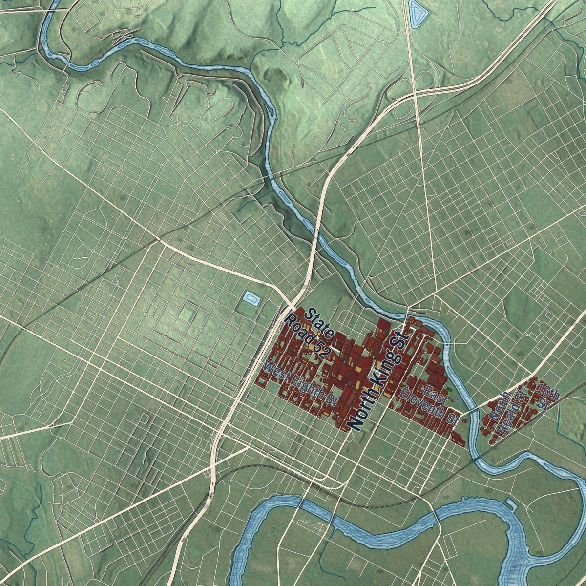 Second close-up of the map of Christiana, Delaware print showing more streets and buildings