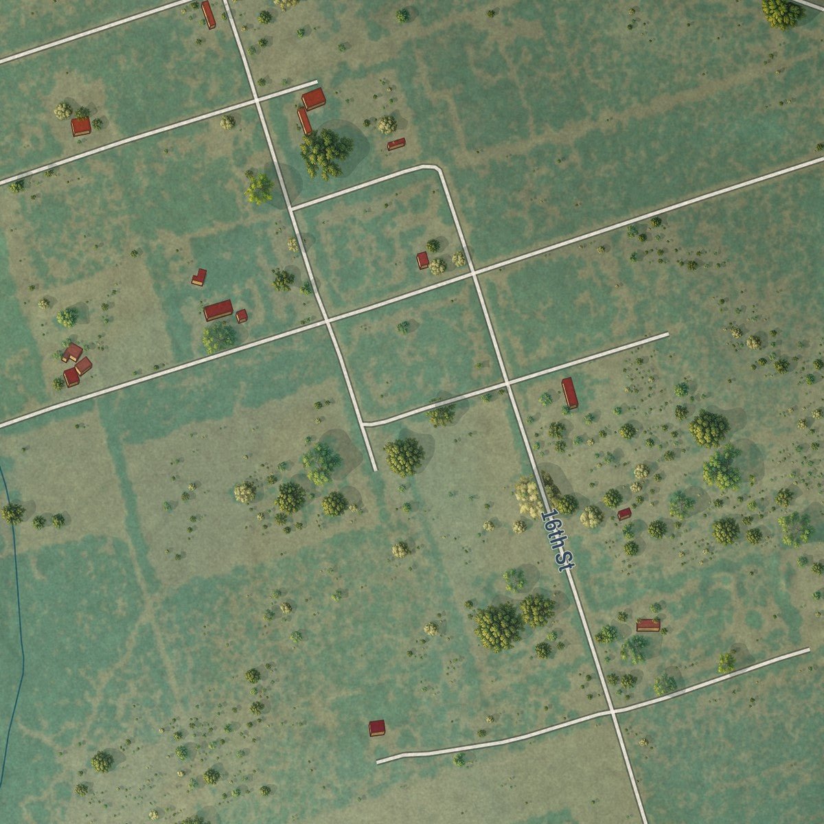 Second close-up of the map of Christine, Texas print showing more streets and buildings